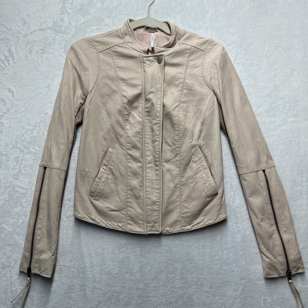 Free People Vegan Faux Leather Moto Zip Jacket Womens 4 Grunge Biker Light Pink